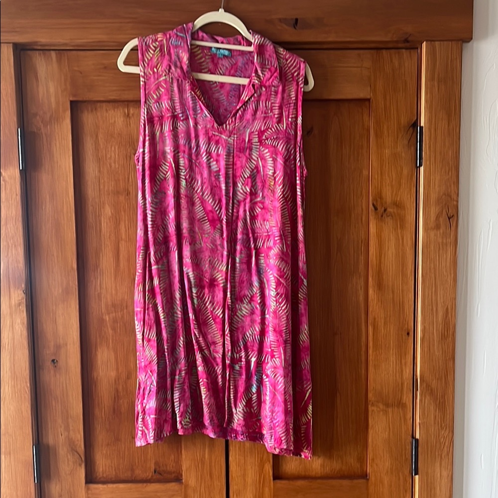 Batik Pink Sleeveless Dress with Leaf Pattern